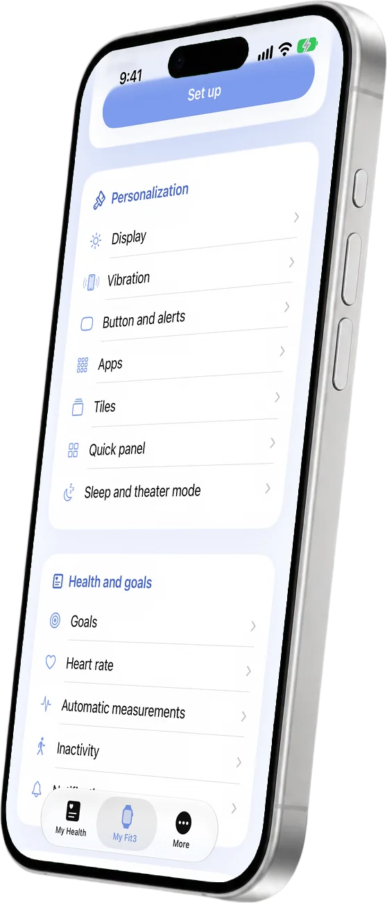 My Fit3: band personalization and health settings