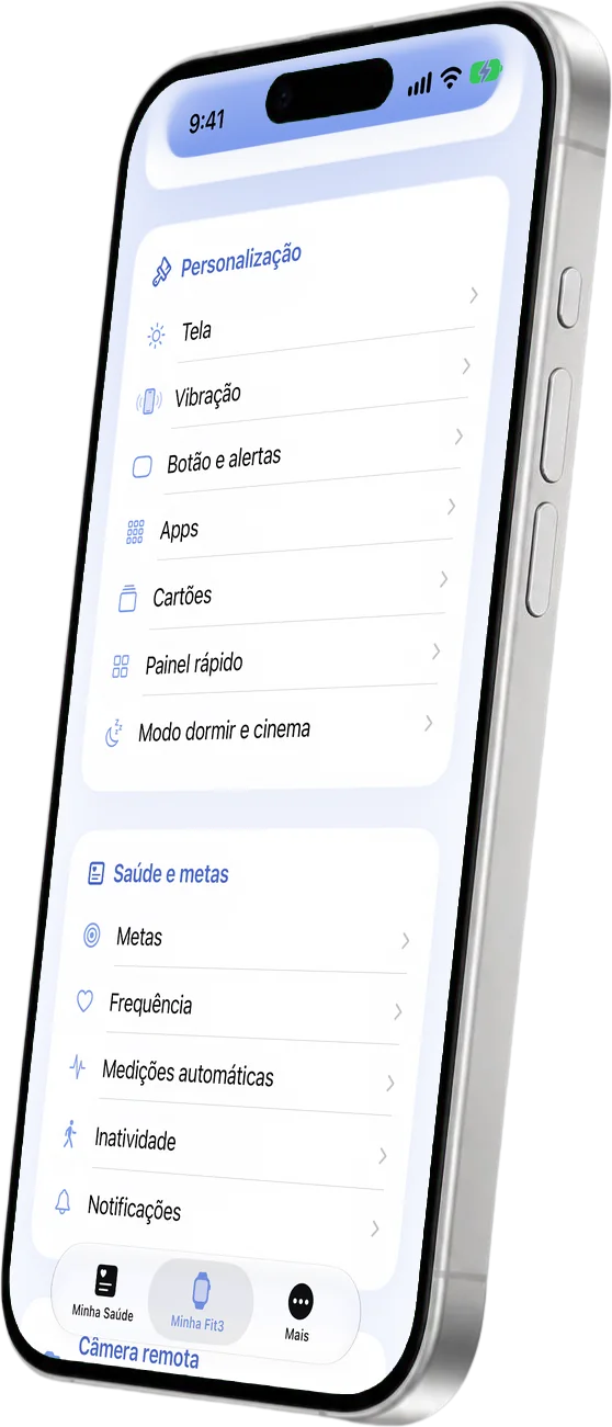 Minha Fit3: personalização e ajustes de saúde da pulseira